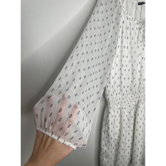 NWT Abercrombie & Fitch White Chiffon Peasant Dress XL Lace Up Long Sleeve - Picture 6 of 13